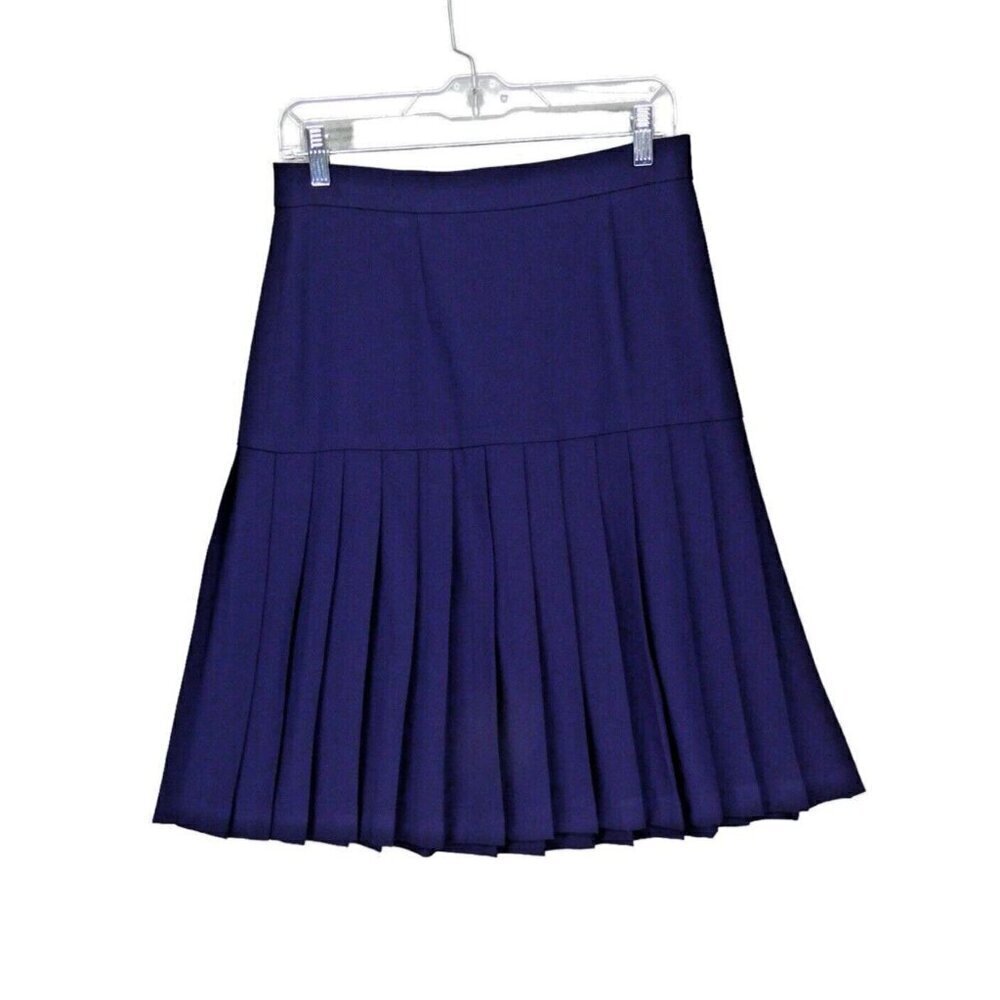 Vintage Liz Claiborne Pleated Skirt Women Size 12 Knee Length Navy Academia